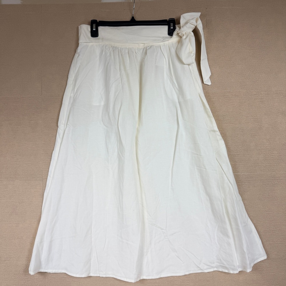 Piombo White Lyocell Linen Blend Side Tie Midi Skirt Pockets NWT Size 10